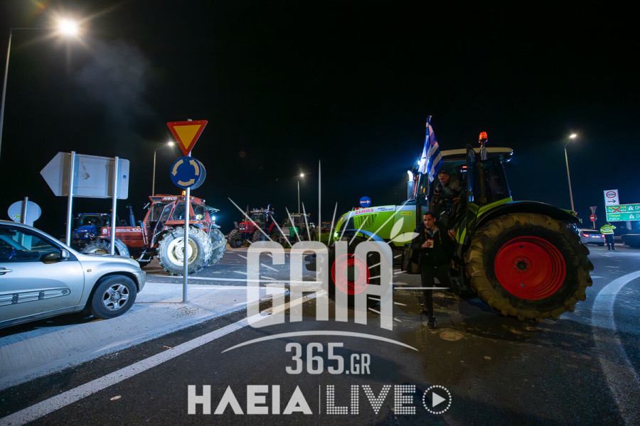 Πύργος: Δίωρο μπλόκο στον κόμβο 38 της Ολυμπίας Οδού και της Πατρών - Πύργου από τους αγρότες